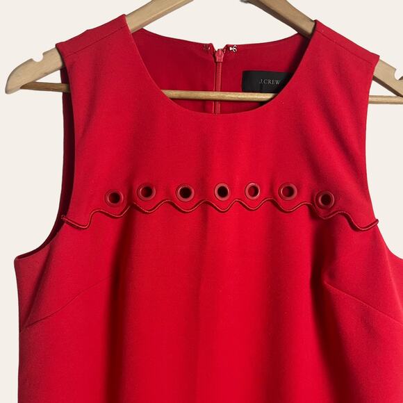 J.Crew Red Grommet Scalloped Sleeveless Shift Dress Size 8 - Picture 4 of 10